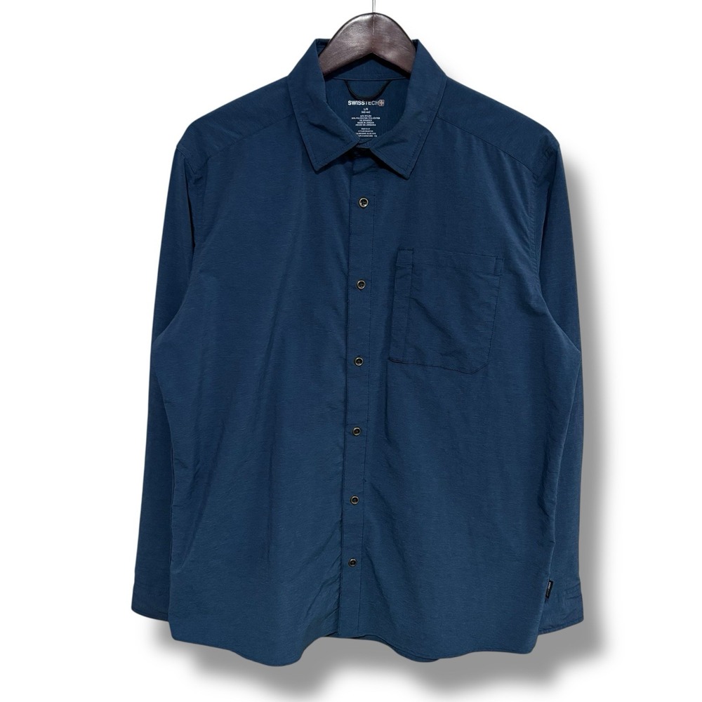 Swiss Tech Men's Button Down Shirt Blue Size Large 24.5 x 31
